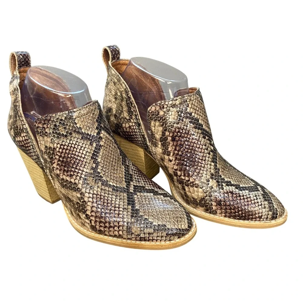 Jeffrey Campbell‎ Snakeskin Print Leather Cutout Heeled Ankle Booties Size 8